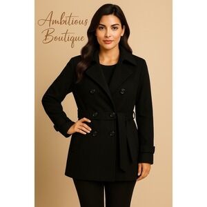 Calvin‎ Klein Women's Black Belted Peacoat Jacket / Sku0103